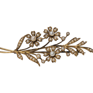 Antique 15ct Gold Seed Pearl Floral Brooch – Edwardian c.1900