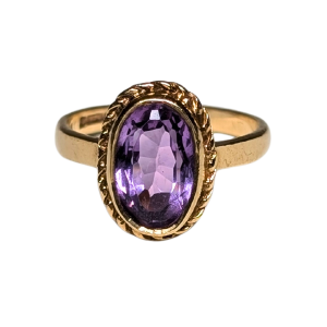 Victorian 9ct Gold Amethyst Ring - Size H½