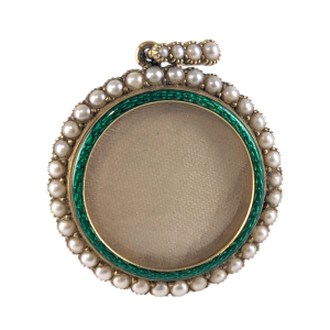 Late Victorian / Early Edwardian Antique 15ct Gold Guilloche Enamel & Seed Pearl Photo Locket Pendant
