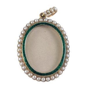 Victorian / Early Edwardian Antique 15ct Gold Guilloche Enamel & Seed Pearl Oval Photo Locket Pendant