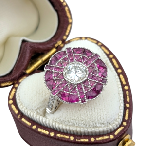 Platinum Ruby & Diamond Ring – 0.51ct Centre Diamond | Size M
