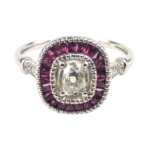 Art Deco Style Platinum Ruby & Old Cut Diamond Ring