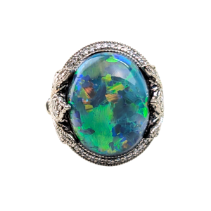 5.2ct Natural Australian Opal & Diamond Platinum Ring
