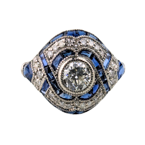 Platinum Diamond & Sapphire Ring – Size J