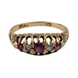 Antique 18ct Gold Ruby and Diamond Ring - Size M