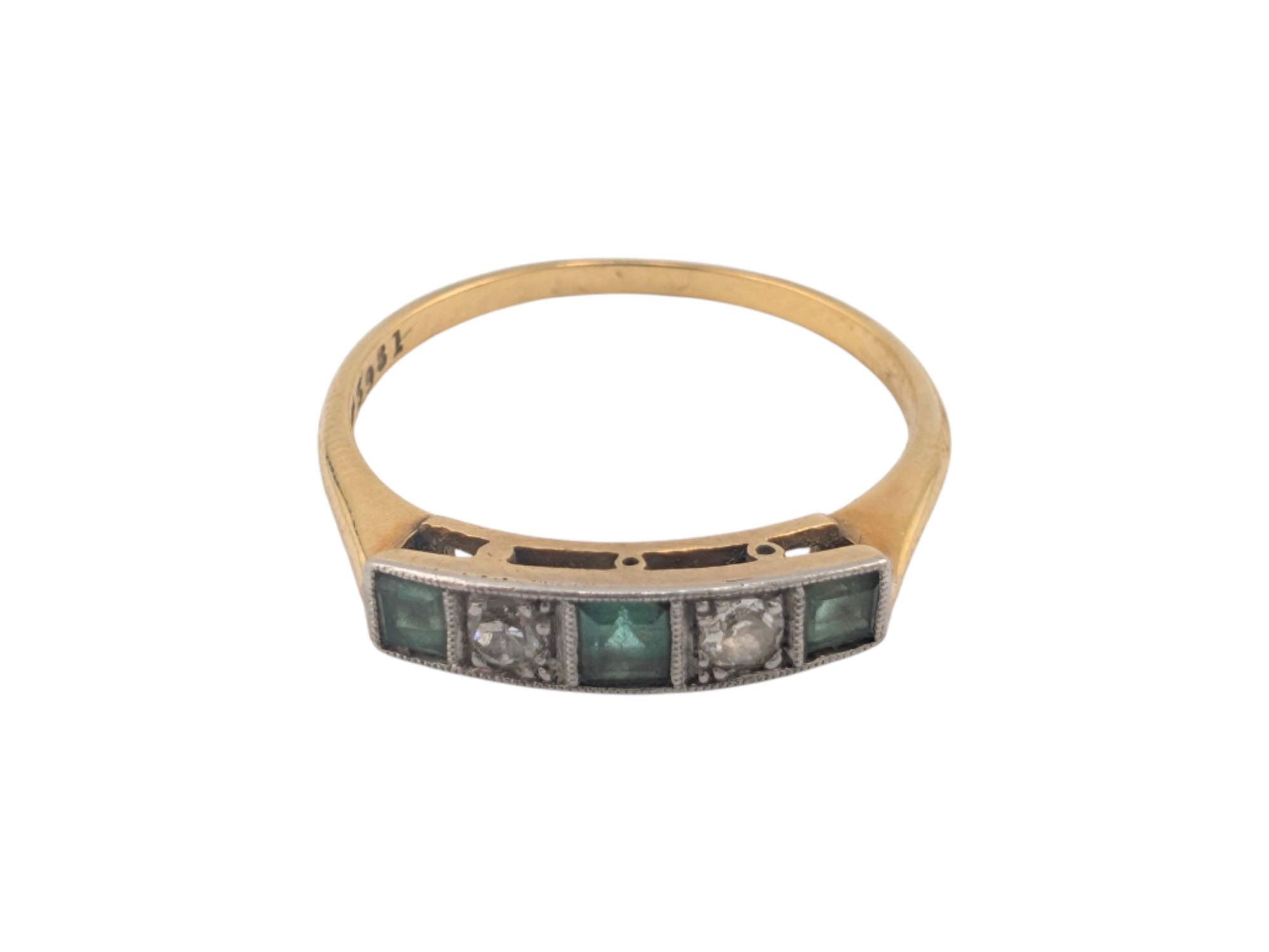 Art Deco 18ct Gold Diamond & Emerald Ring - Image 2