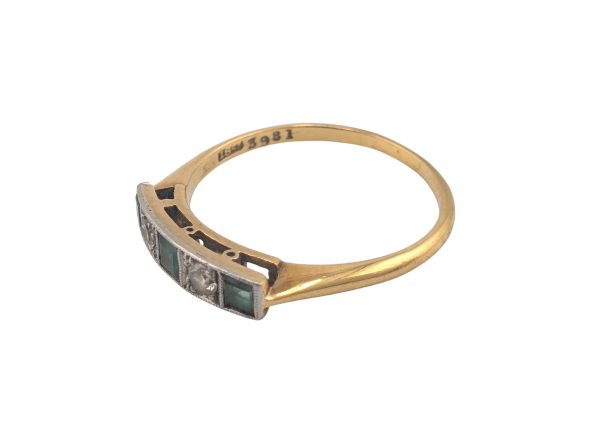 Art Deco 18ct Gold Diamond & Emerald Ring - Image 3
