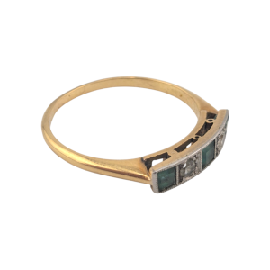 Art Deco 18ct Gold Diamond & Emerald Ring