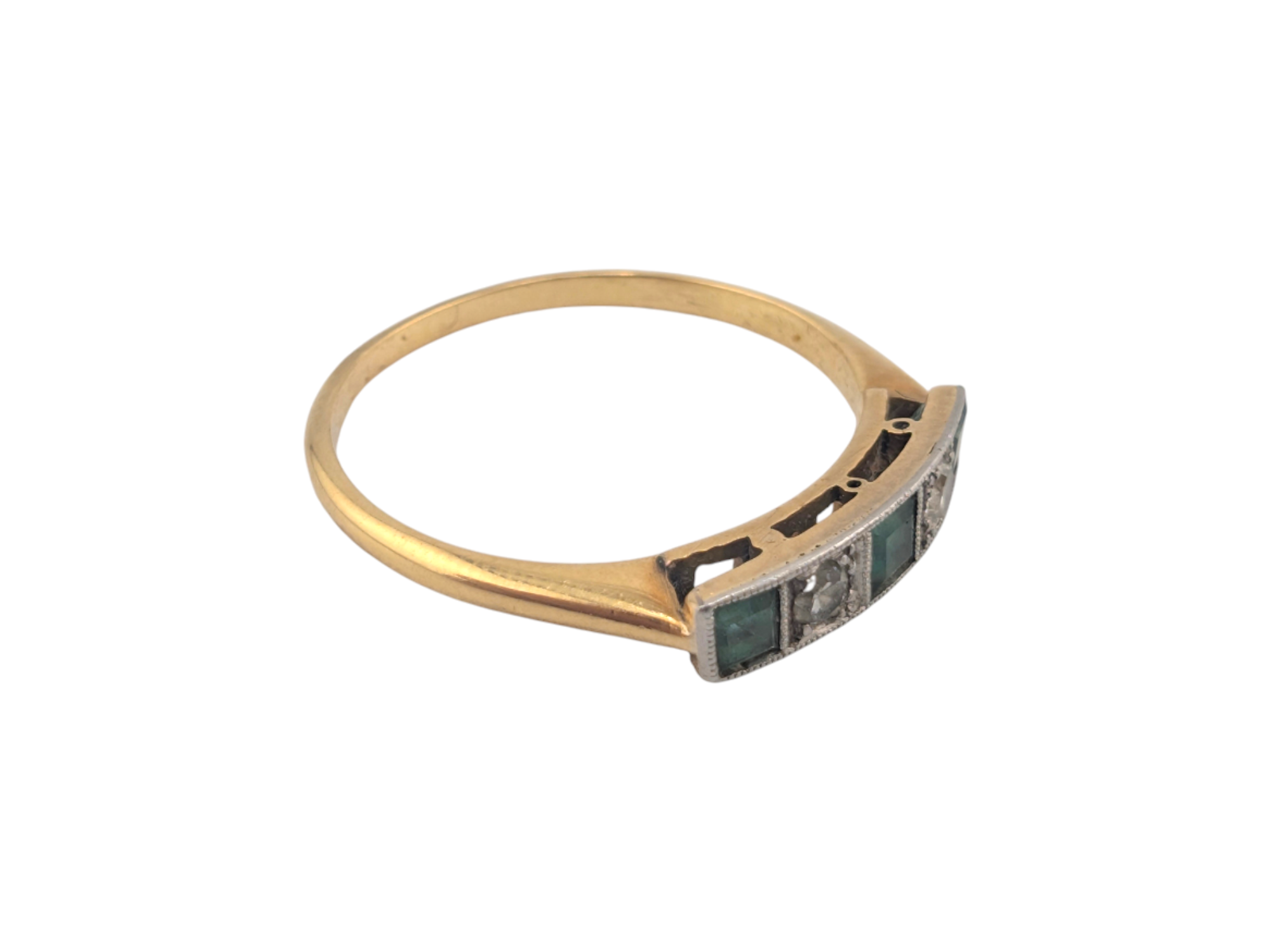 Art Deco 18ct Gold Diamond & Emerald Ring