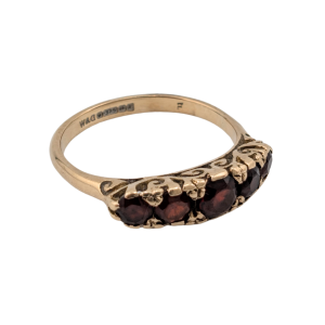 Vintage 9ct Gold Garnet Five Stone Ring