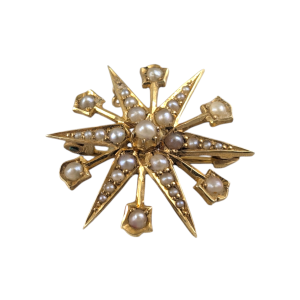 Victorian / Edwardian Antique 15ct Gold Natural Pearl Starburst Brooch Pendant