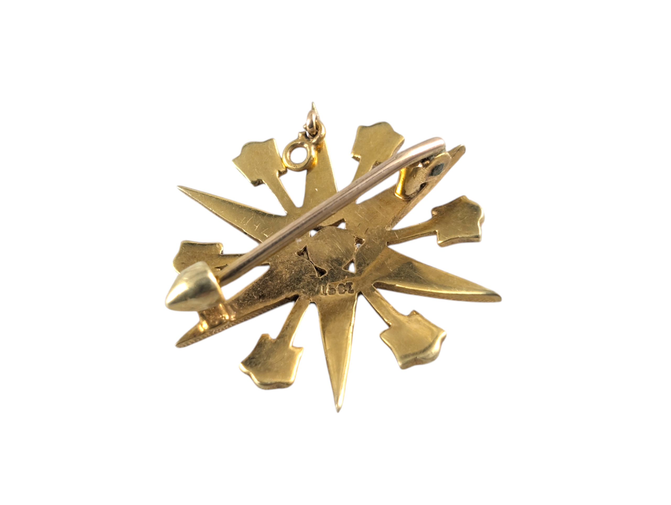 Victorian / Edwardian Antique 15ct Gold Natural Pearl Starburst Brooch Pendant - Image 2
