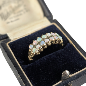 Vintage 9ct Gold Two-Row Opal Ring - Size Q