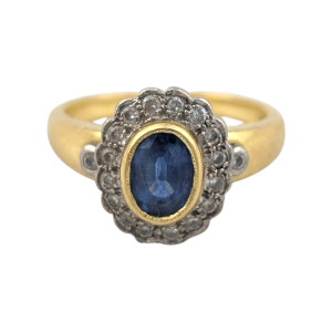 Fine Vintage 18ct Gold Ceylon Sapphire & Diamond Cluster Ring