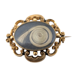 Antique Victorian 9ct Gold Hairwork Mourning Brooch