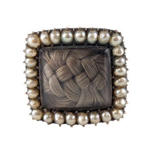 Antique Georgian 9ct Gold Mourning Brooch with Seed Pearls and Hair Lock