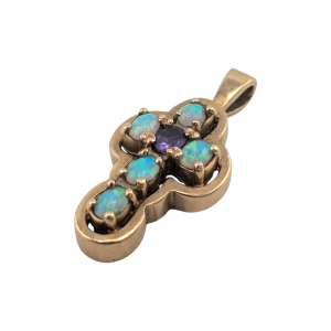 Vintage 9ct Gold Opal & Amethyst Cross Pendant