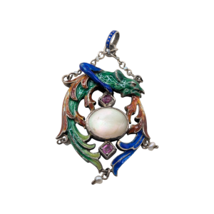 Austro-Hungarian Silver Gilt Enamel Pendant with Mythical Wyrm Motif (c.1890–1910)