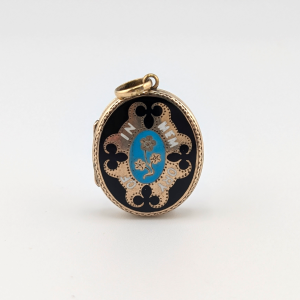 Victorian 9ct Gold B&F Enamel “In Memory Of” Mourning Locket Pendant