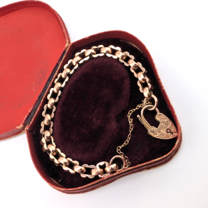 Victorian 9ct Rose Gold Star-Link Bracelet with Heart Padlock Clasp