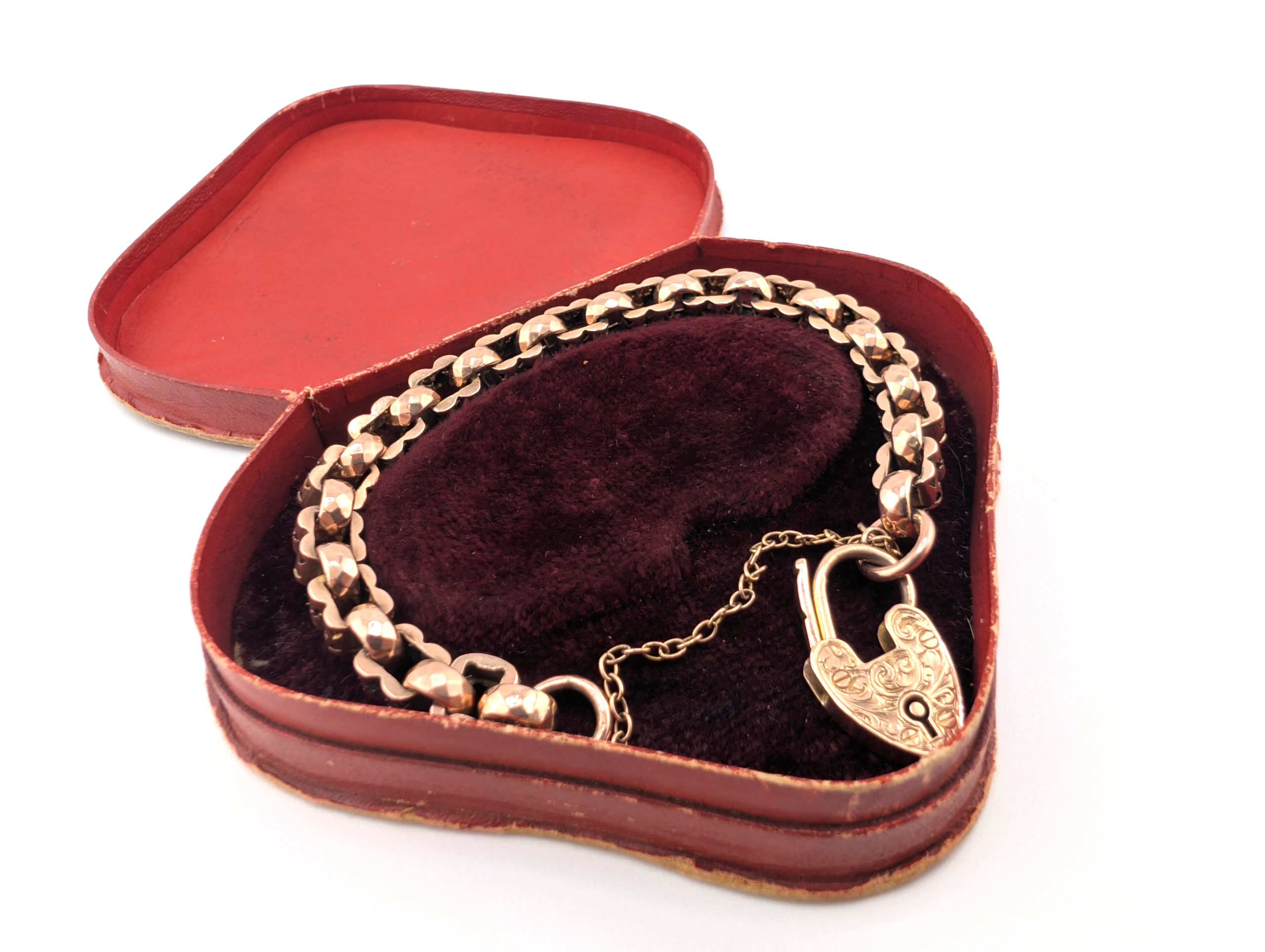 Victorian 9ct Rose Gold Star-Link Bracelet with Heart Padlock Clasp - Image 2