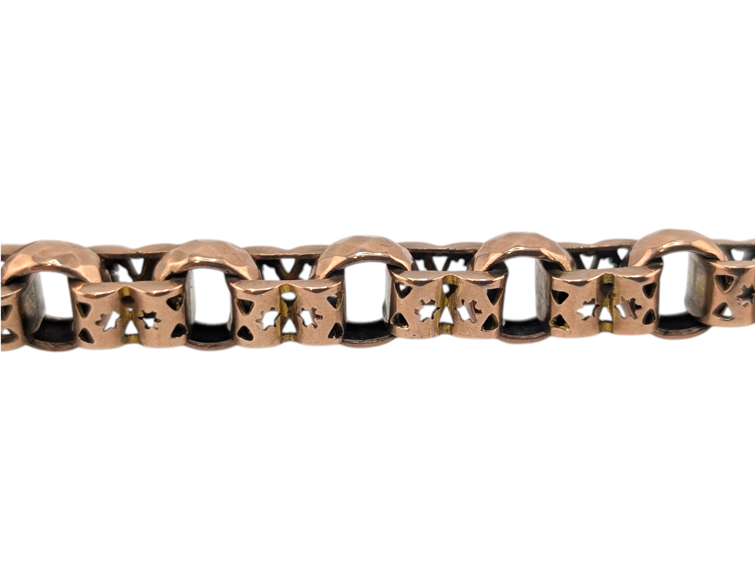 Victorian 9ct Rose Gold Star-Link Bracelet with Heart Padlock Clasp - Image 6