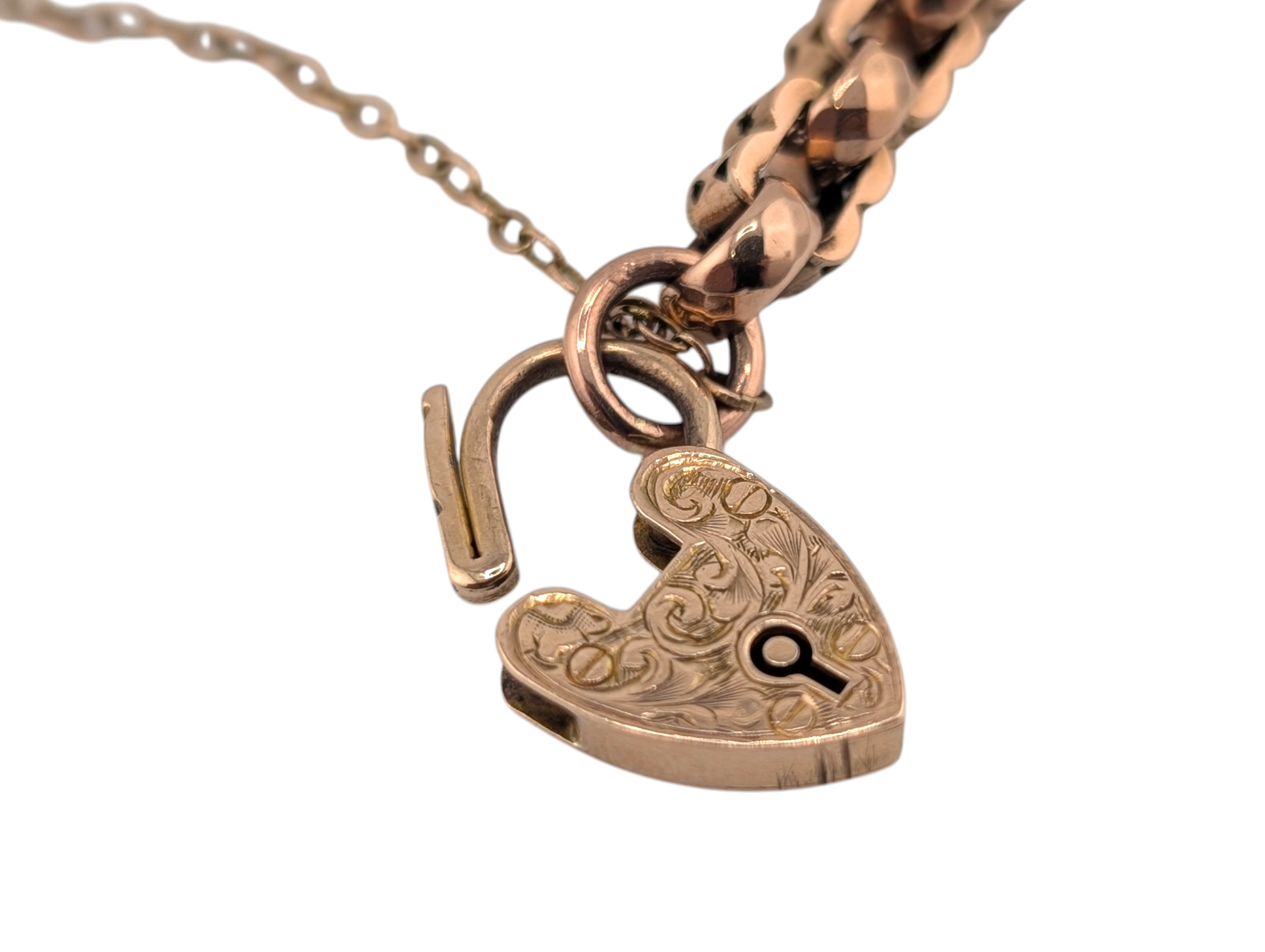 Victorian 9ct Rose Gold Star-Link Bracelet with Heart Padlock Clasp - Image 7