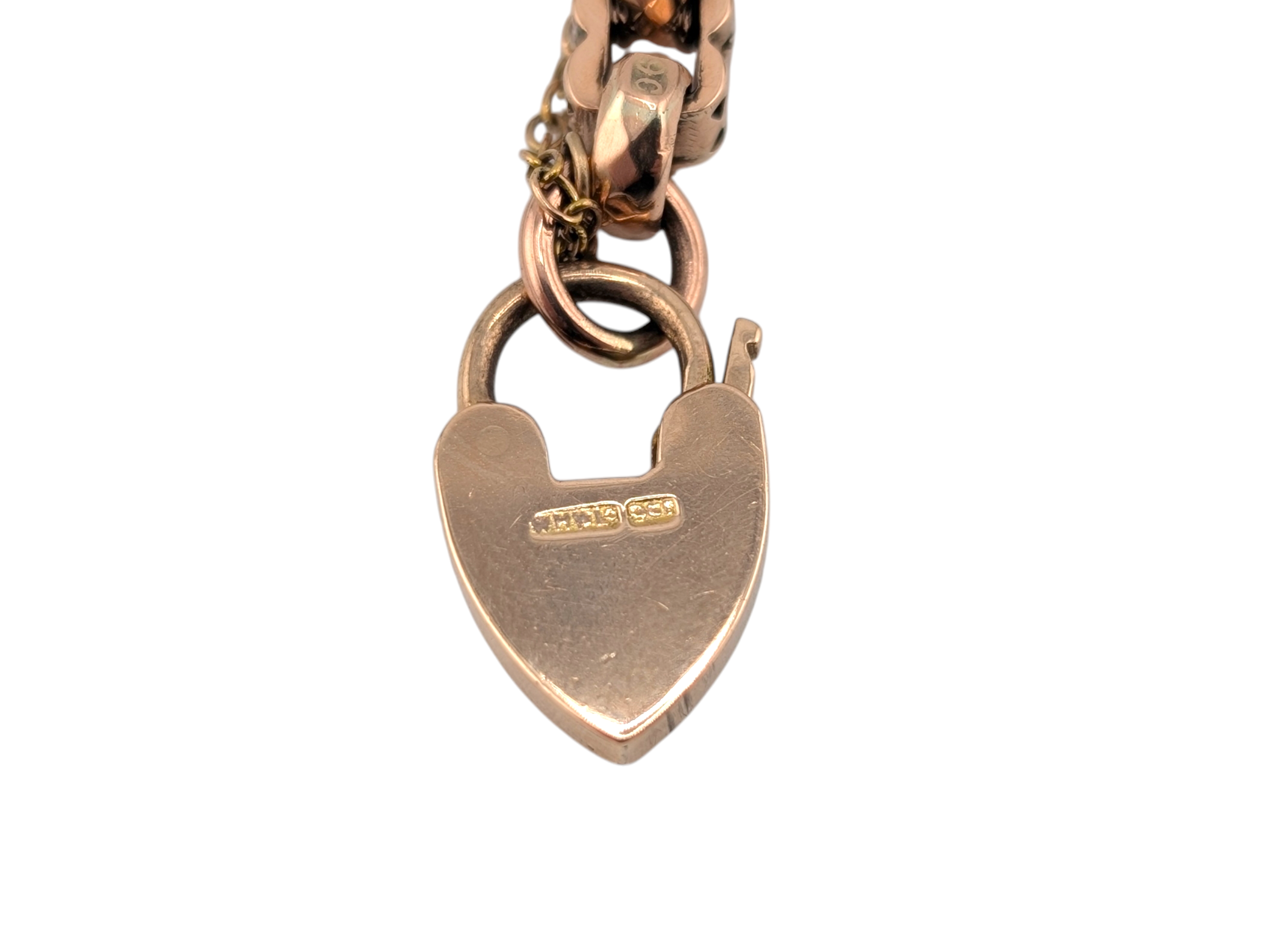 Victorian 9ct Rose Gold Star-Link Bracelet with Heart Padlock Clasp - Image 8