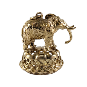 Heavy Solid 9ct Gold Elephant Fob Pendant with Large Golden Topaz
