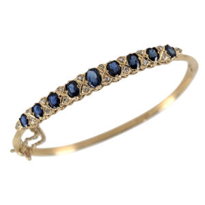 Vintage 9ct Gold Sapphire & Diamond Crossover Bangle