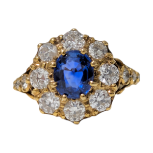 Antique Edwardian Royal Blue Sapphire & Old Cut Diamond Cluster Ring