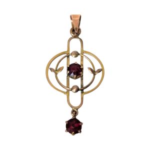 Art Nouveau 9ct Gold Garnet Pendant with Openwork Design