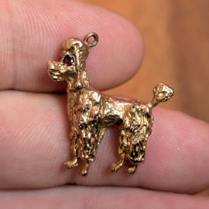 Vintage 9ct Gold Poodle Charm with Red Stone Eyes – Fully Hallmarked
