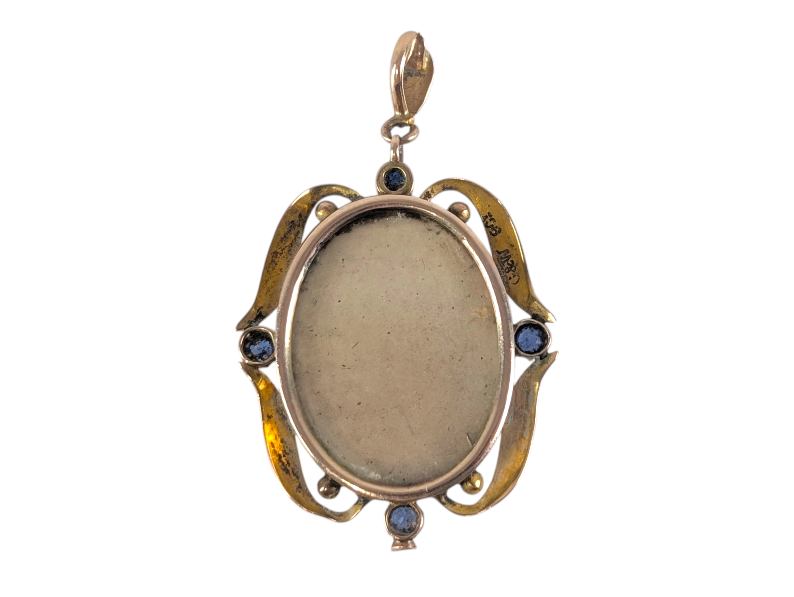 Edwardian 9ct Gold Sapphire Portrait Locket by Glover & Wiggin, Birmingham - Image 2