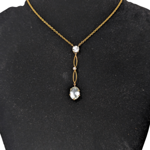 Edwardian 9ct Gold Aquamarine & Pearl Drop Necklace