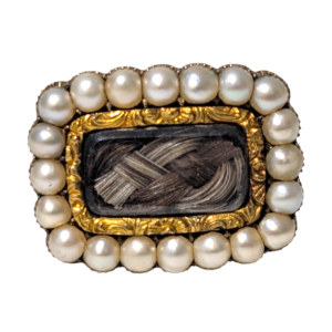 Victorian 9ct Gold Hairwork & Pearl Mourning Brooch