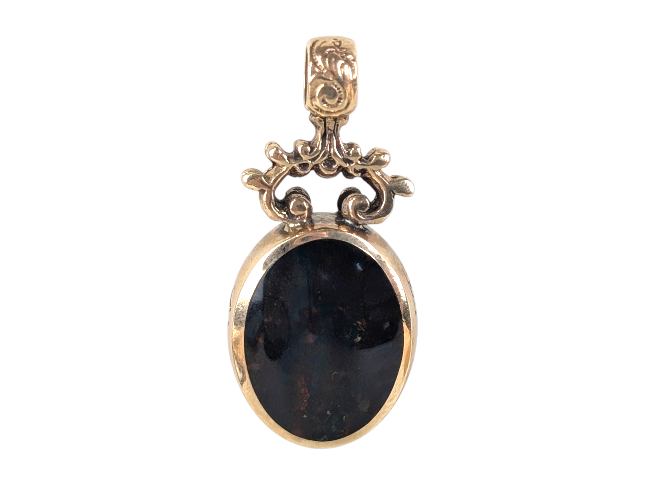 Vintage 9ct Gold Opal & Bloodstone Fob Pendant – Sheffield 1993 - Image 2