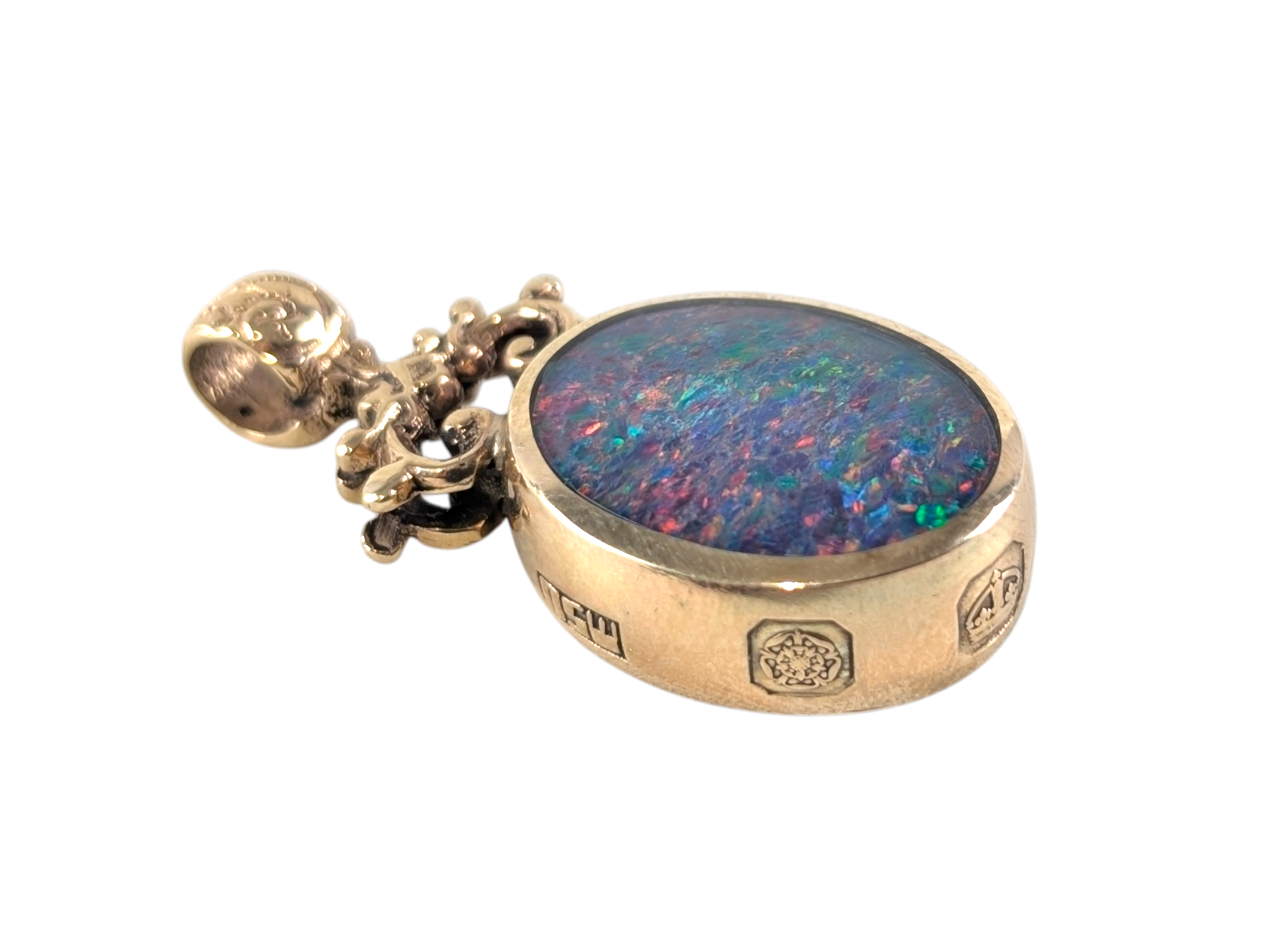 Vintage 9ct Gold Opal & Bloodstone Fob Pendant – Sheffield 1993 - Image 3