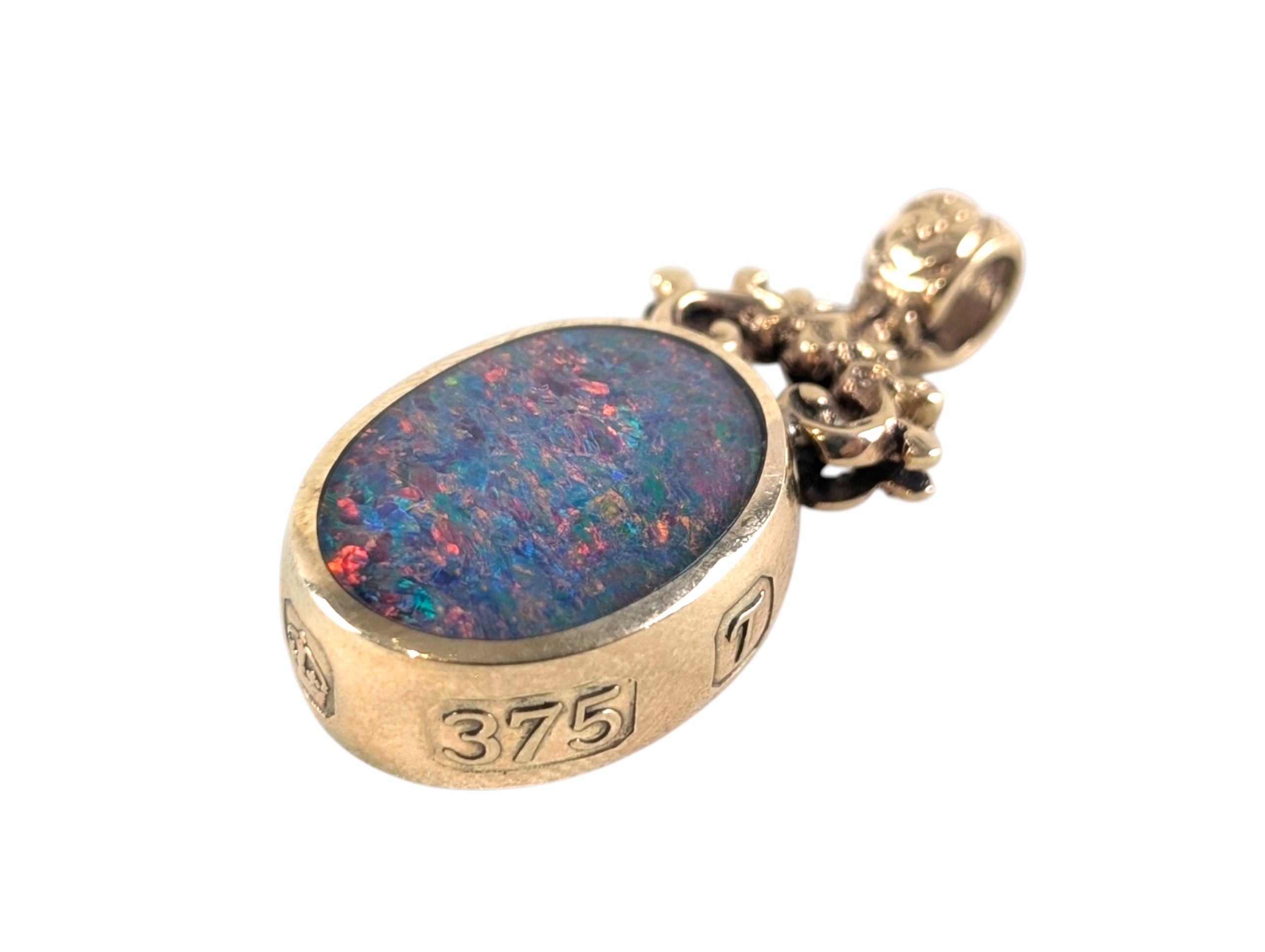Vintage 9ct Gold Opal & Bloodstone Fob Pendant – Sheffield 1993 - Image 4