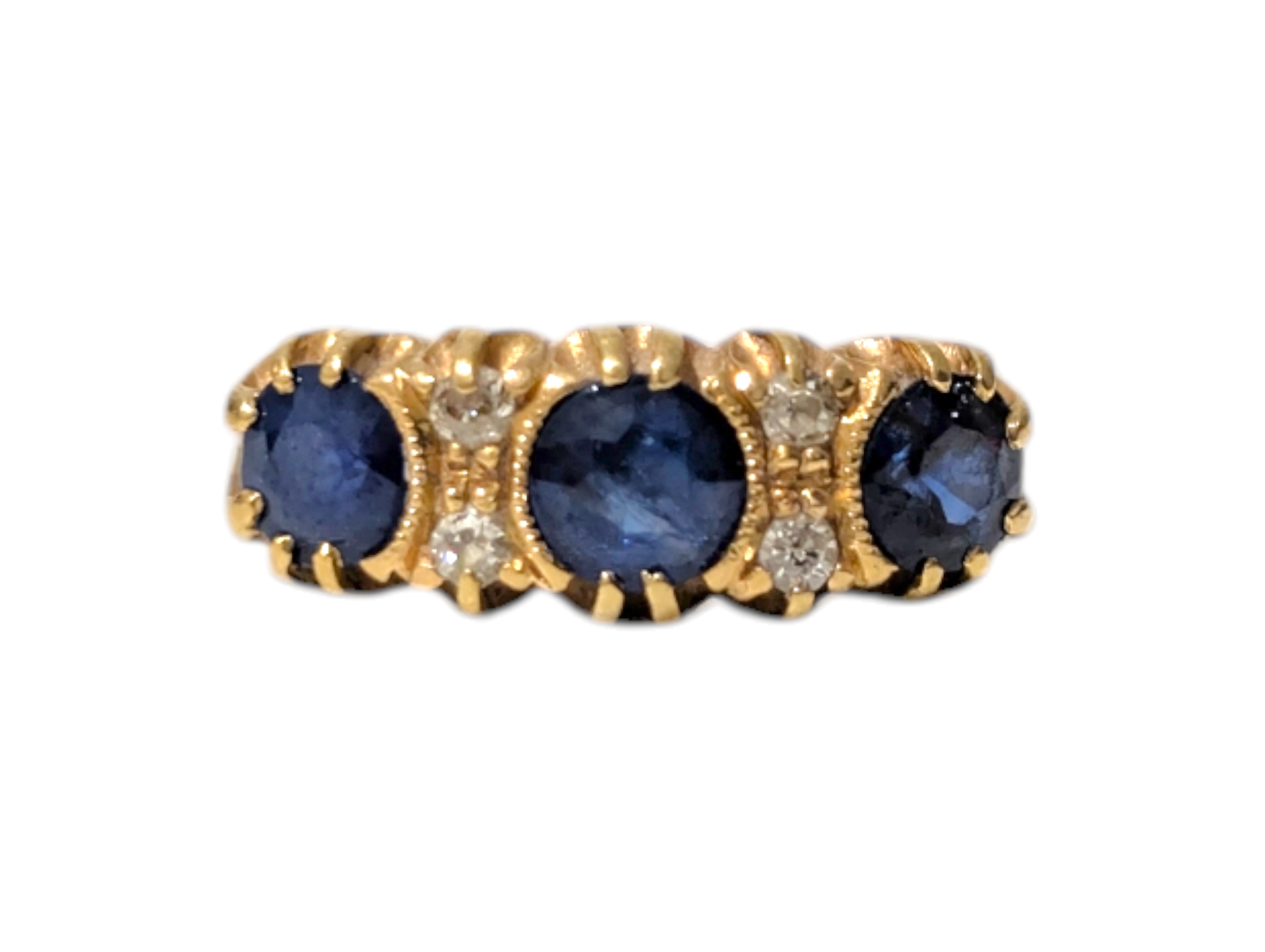 Edwardian 18ct Gold Sapphire & Old-Cut Diamond Ring – Hallmarked 1911