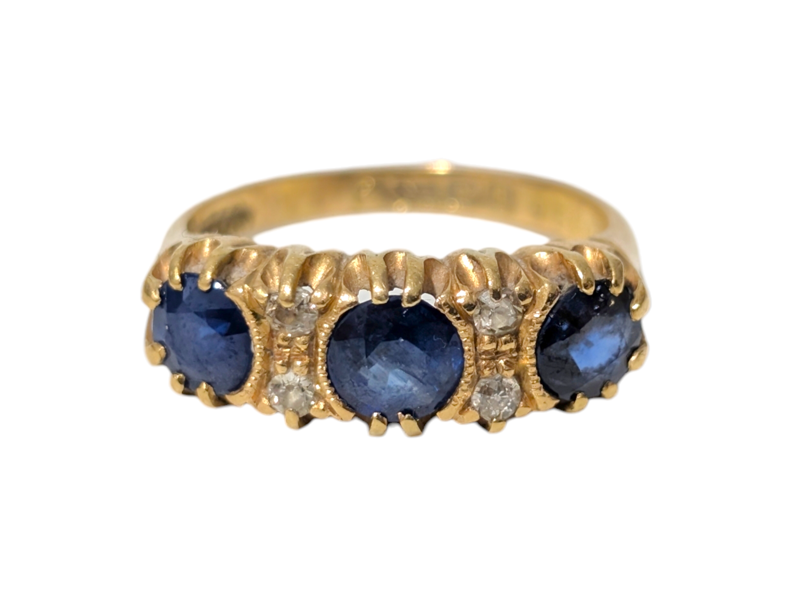 Edwardian 18ct Gold Sapphire & Old-Cut Diamond Ring – Hallmarked 1911 - Image 3