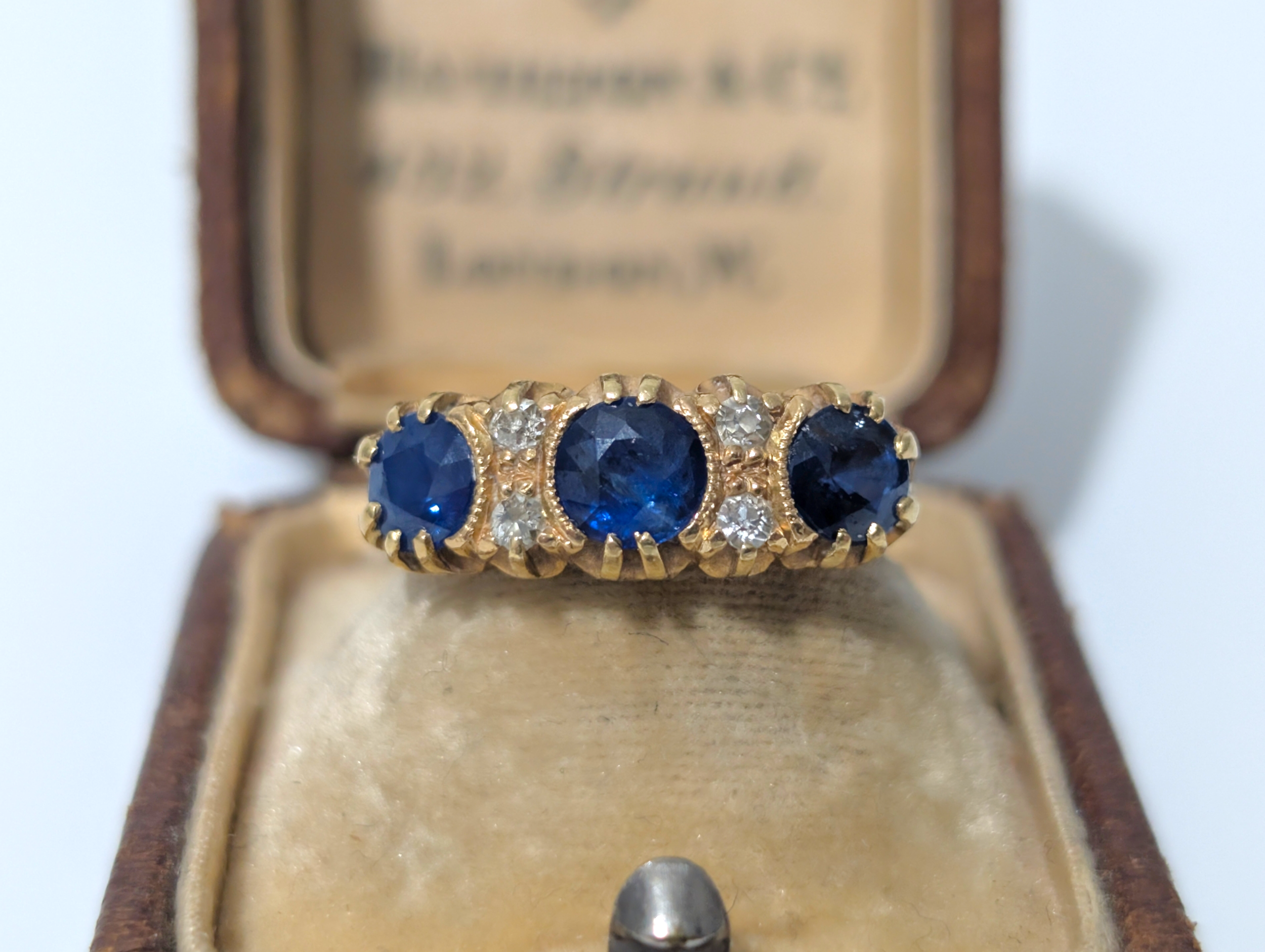 Edwardian 18ct Gold Sapphire & Old-Cut Diamond Ring – Hallmarked 1911 - Image 6