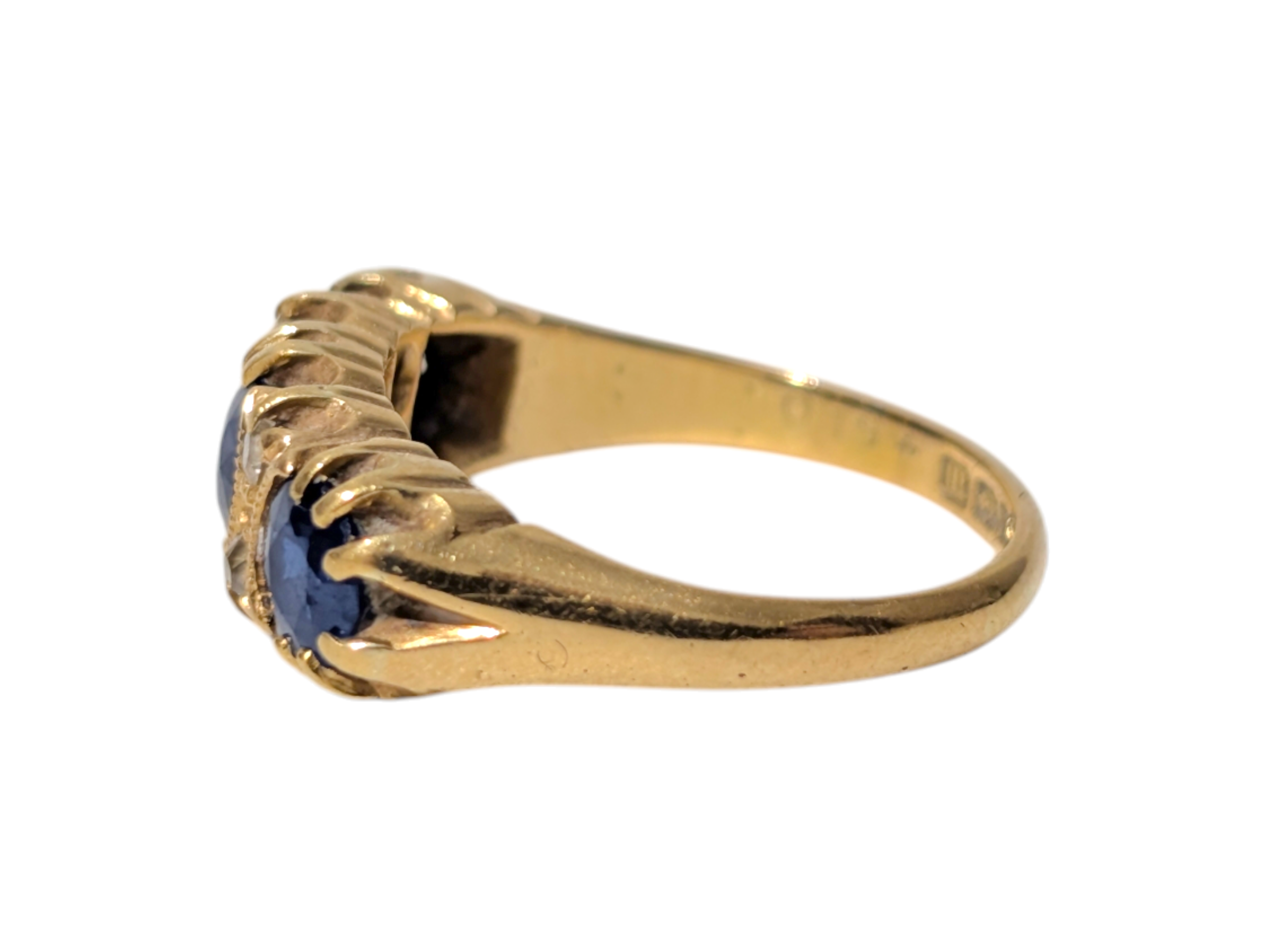 Edwardian 18ct Gold Sapphire & Old-Cut Diamond Ring – Hallmarked 1911 - Image 4