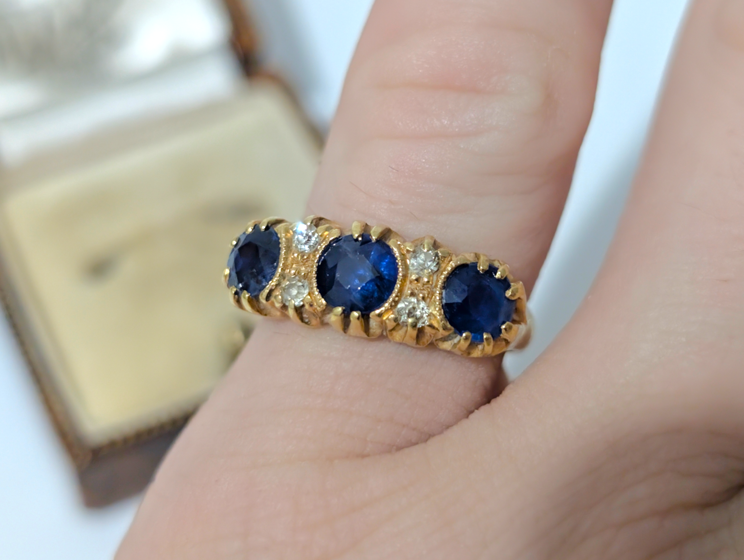 Edwardian 18ct Gold Sapphire & Old-Cut Diamond Ring – Hallmarked 1911 - Image 7