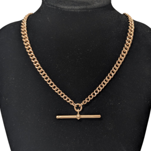 Edwardian / Victorian 9ct Rose Gold Graduated Albert Chain – Twin Dog Clips – 34.7g