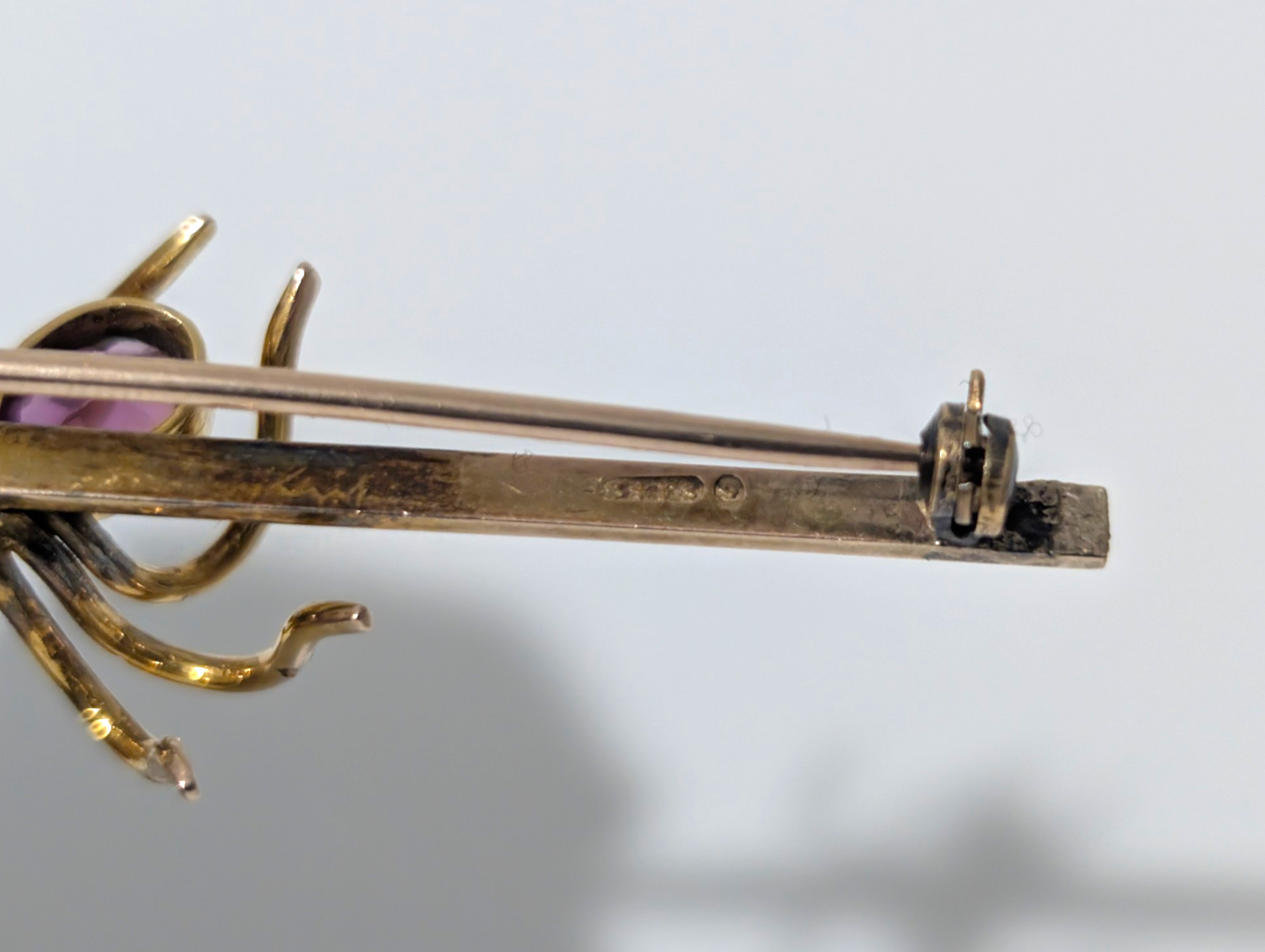 Large Edwardian 9ct Gold Amethyst & Seed Pearl Spider Bar Brooch - Image 5