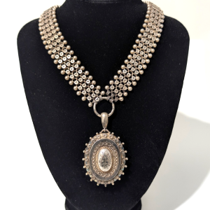 Victorian Sterling Silver Book Chain Collar with Large Statement Locket – 71g