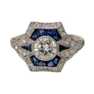 Diamond & Sapphire Art Deco Style Platinum Ring