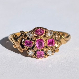 Antique 18ct Gold Ruby & Rose Cut Diamond Cluster Ring