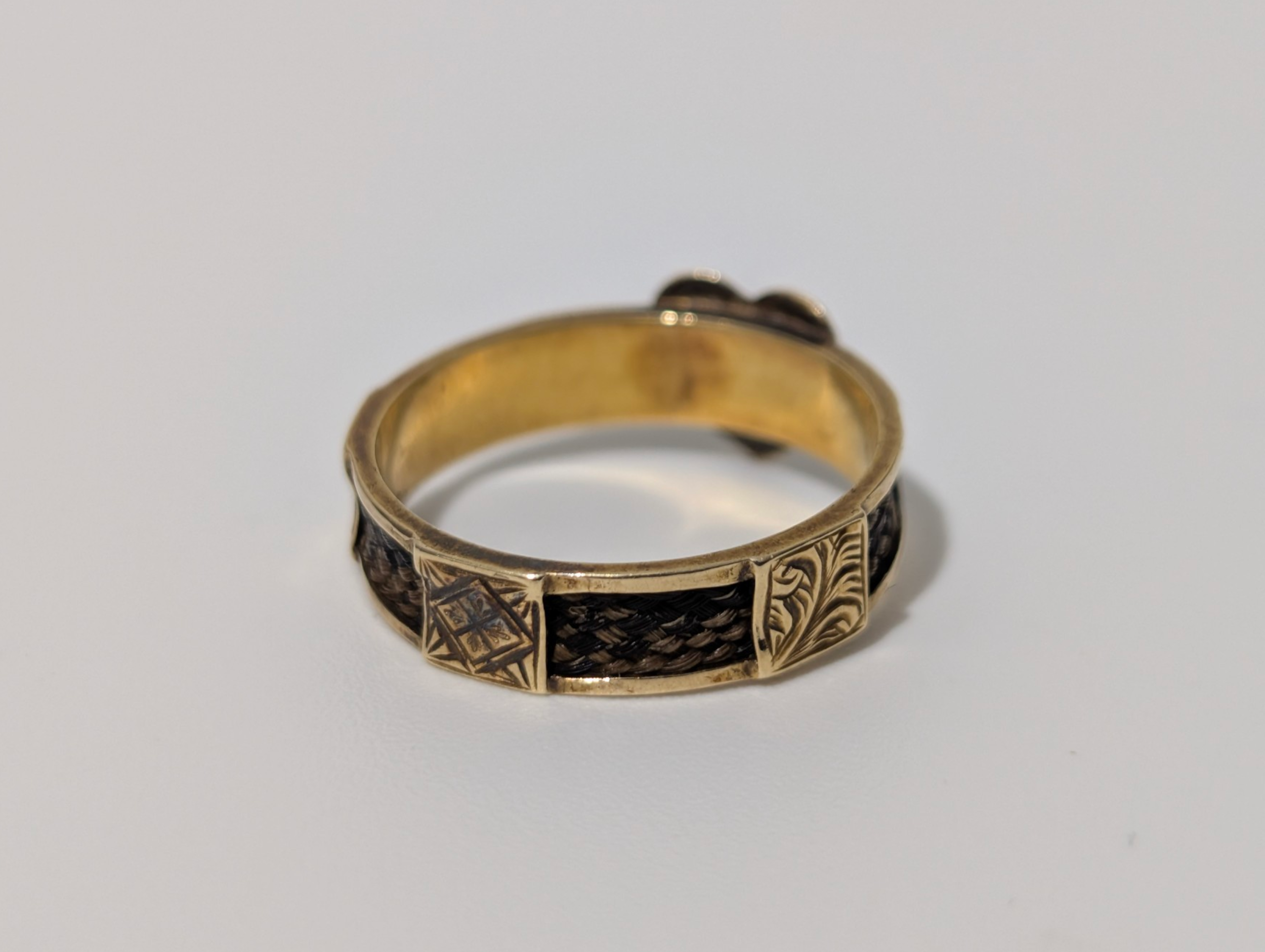 Antique 15ct Gold Mourning Hairwork Ring With Love Heart - English Hallmarks 625 - Image 4